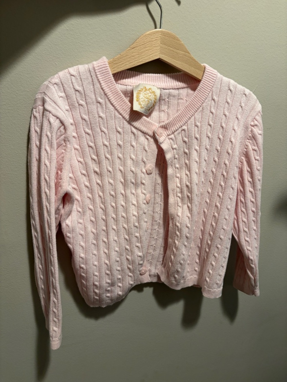 The Beaufort Bonnet Company Classic Cable-Knit Pink Girls Cardigan Sweater